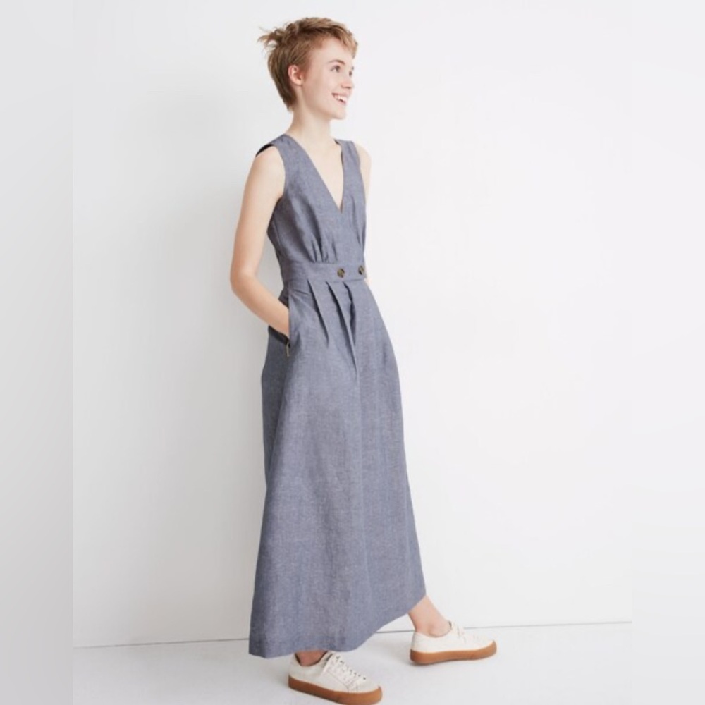 Madewell Button-Waist Wrap Midi Dress in Sunfaded Indigo, size 8